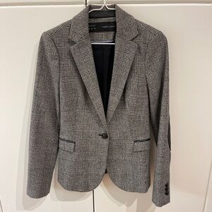 Black and white houndstooth blazer faux leather detail and elbow pads XS - AS IS